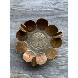 Vintage coin ashtray 1950 50s MCM Aztec calendar ethnic Mexico